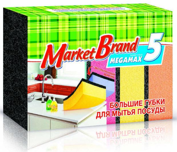 фото Губка для посуды market brand megamax, 5 шт