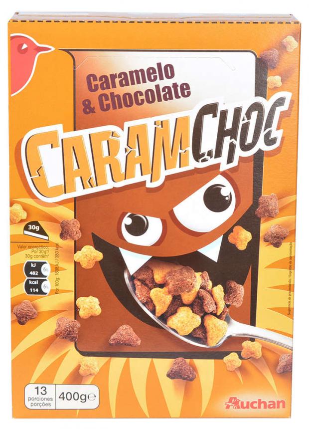 Хлопья АШАН Caramchoc зерновые с карамелью и шоколадом, 400 г