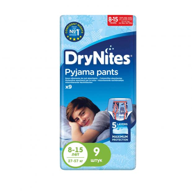 фото Трусики-подгузники huggies drynites для мальчиков 8-15 лет (27-57 кг), 9 шт