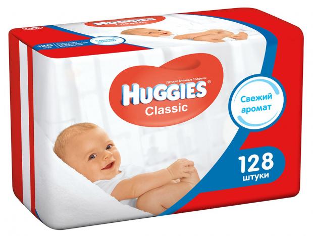 фото Влажные салфетки huggies classic, (64x2) 128 шт