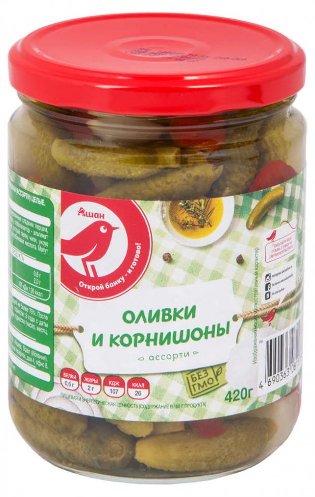 

Ассорти овощное Auchan Красная Птица из оливок и корнишонов, 420 г