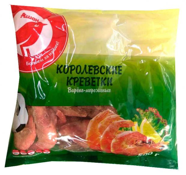 

Креветки варено-мороженные Auchan Красная Птица 60/80 с головой, 500 г