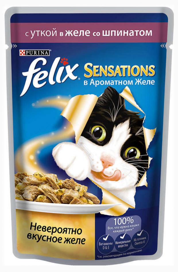 

Корм для кошек Felix Sensation с уткой в желе со шпинатом, 85 г