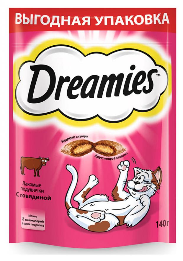 фото Лакомство для кошек dreamies подушечки с говядиной, 140 г