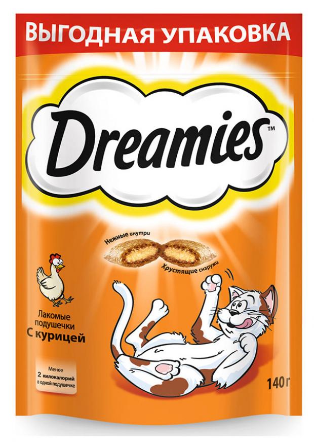 фото Лакомство для кошек dreamies подушечки с курицей, 140 г