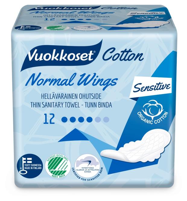 фото Прокладки гигиенические vuokkoset cotton normal wings, 12 шт