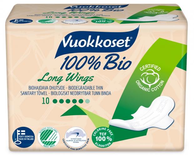 фото Прокладки гигиенические vuokkoset bio 100% long wings, 10 шт