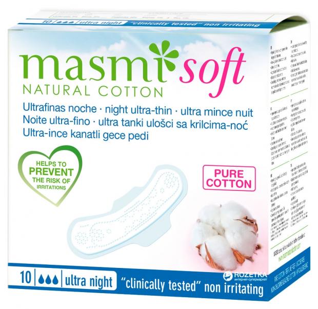 фото Прокладки гигиенические ночные masmi natural cotton soft, 10 шт