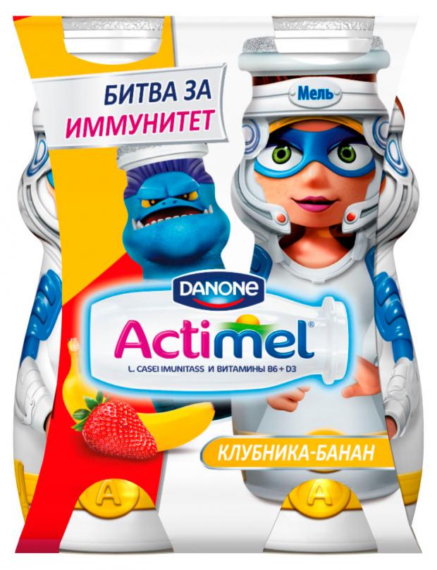 фото Напиток кисломолочный «actimel» клубника-банан 2,5%, 100 г