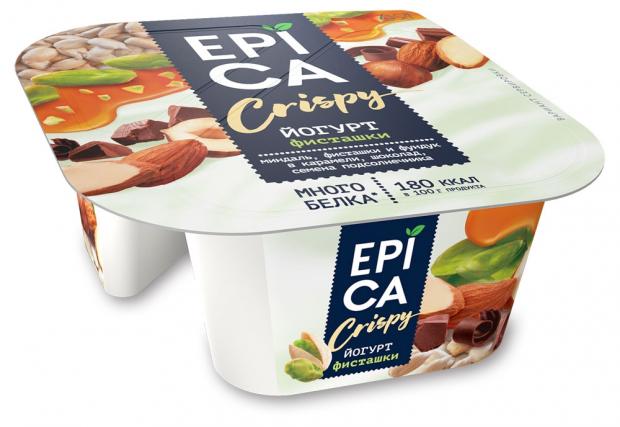 фото Йогурт epica crispy с фисташками семенами подсолнечника темным шоколадом 10,5%, 140 г