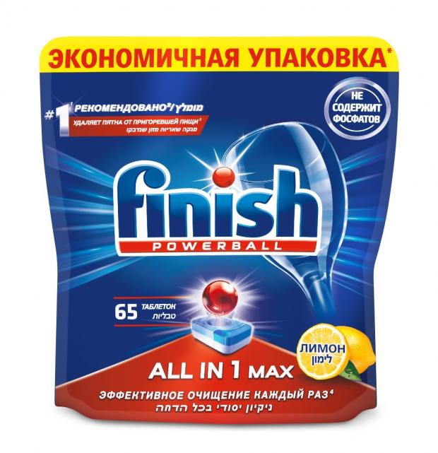 фото Таблетки для посудомоечной машины finish лимон all in 1 max, 65 шт