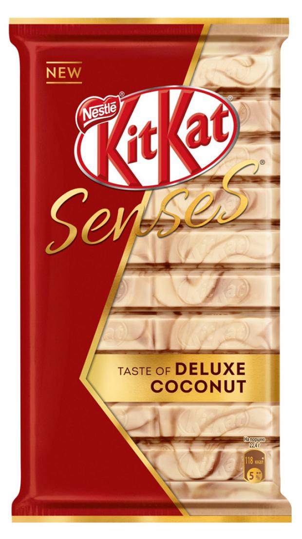 фото Шоколад kitkat senses taste deluxe coconut белый с кокосом и молочный с миндалем, 112 г