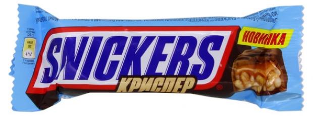 Шоколадный батончик Snickers Криспер с арахисом рисовыми шариками и карамелью 40 г 32₽