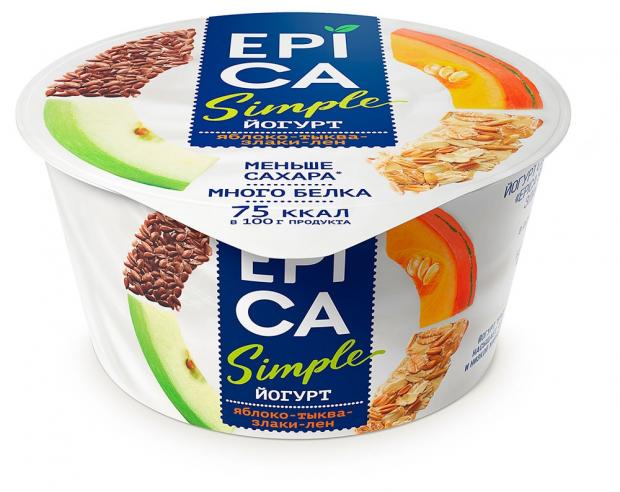 Йогурт Epica Simple яблоко тыква злаки и семена льна 1,7%, 130 г