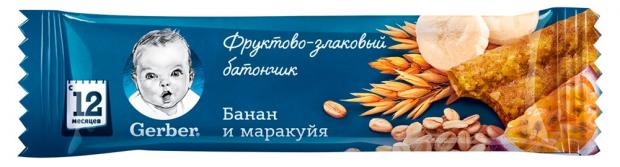 фото Фруктово-злаковый батончик gerber банан и маракуйя с 12 мес, 25 г gerber®