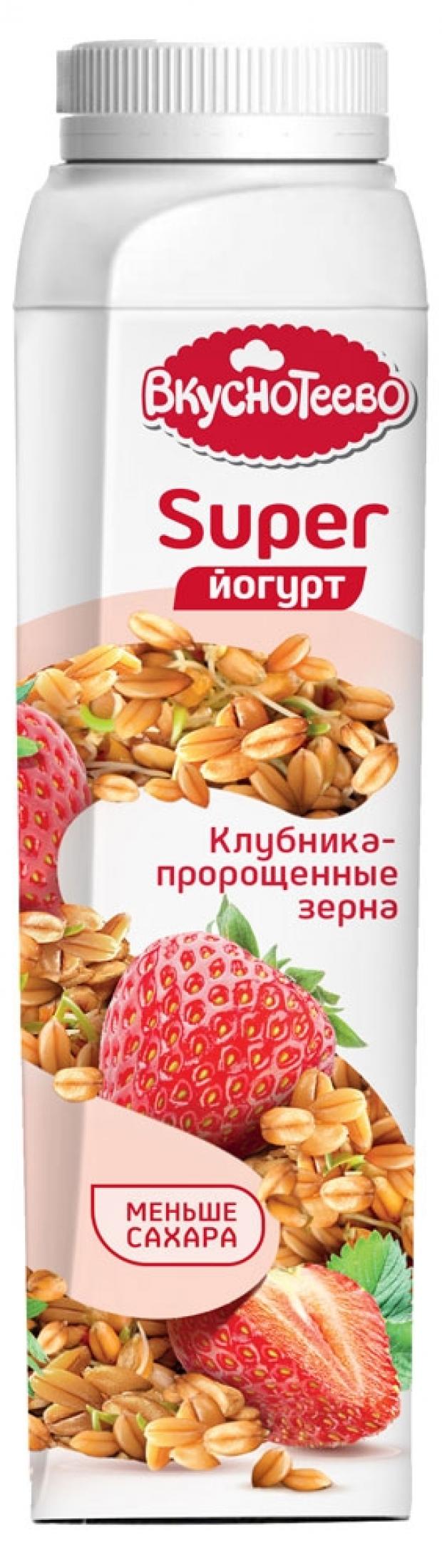 Йогурт питьевой «Вкуснотеево» Super клубника пророщенные зерна 1,3%, 320 г