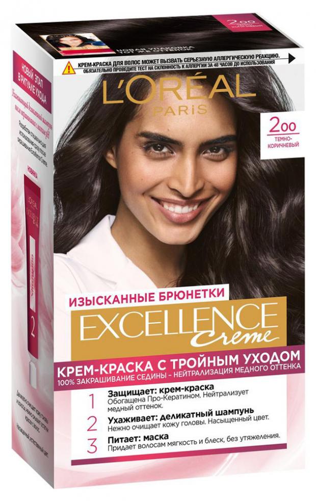 

Крем-краска для волос L'Oreal Paris Excellence Кофейный тон 2.00, 192 мл