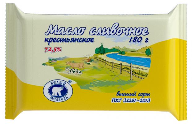 

Масло сливочное «Белый Медведь» Крестьянское 72,5%, 180 г