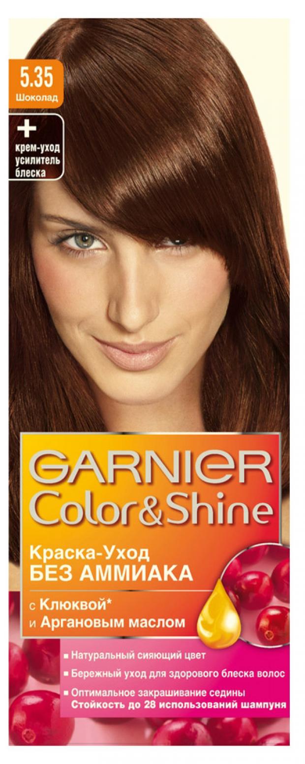 фото Краска-уход для волос garnier color&shine без аммиака шоколад тон 5.35, 110 мл