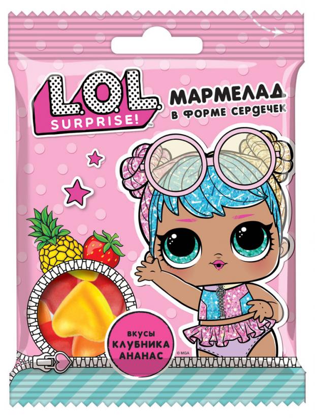 фото Мармелад «конфитрейд» жевательный l.o.l. surprise в форме сердечек со вкусом клубники и ананаса, 65 г