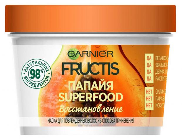 фото Маска для волос garnier fructis superfood папайя 3в1, 390 мл