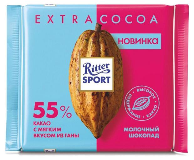 фото Шоколад молочный ritter sport extra cocoa с мягким вкусом из ганы 55% какао, 100 г