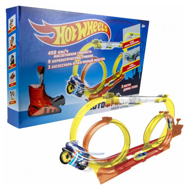 фото Набор hot wheels мотофристайл с инерционным мотобайком и турбо ускорителем