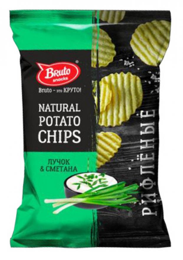 фото Чипсы bruto natural potato chips рифлёные лучок и сметана, 150 г