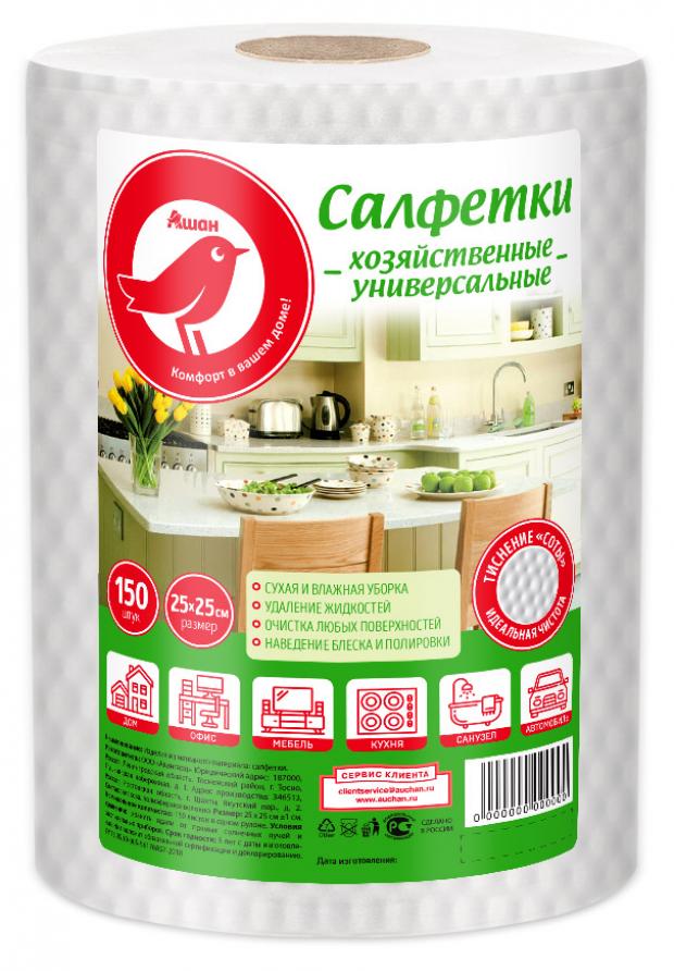 фото Салфетки бумажные auchan красная птица в рулоне, 150 шт