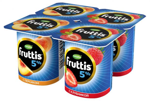 Продукт йогуртный Fruttis пастеризованный клубника-персик 5%, 115 г