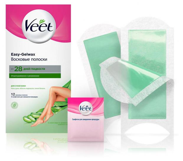 фото Восковые полоски veet, технология easy gel-wax для сухой кожи, 12 шт