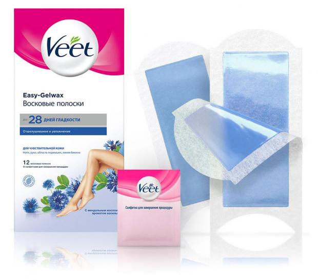 

Восковые полоски для депиляции Veet Easy Gel-Wax для чувствительной кожи, 12 шт