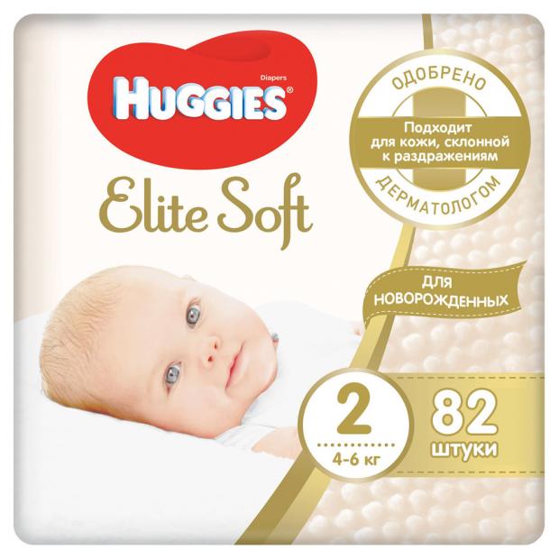 фото Подгузники huggies elite soft 2 (4-6 кг), 82 шт