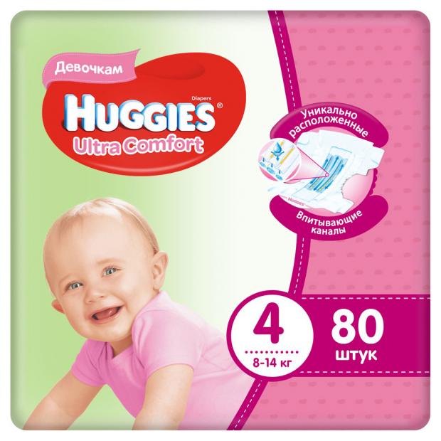 фото Подгузники huggies ultra comfort для девочек 4 (8-14 кг) 80 шт