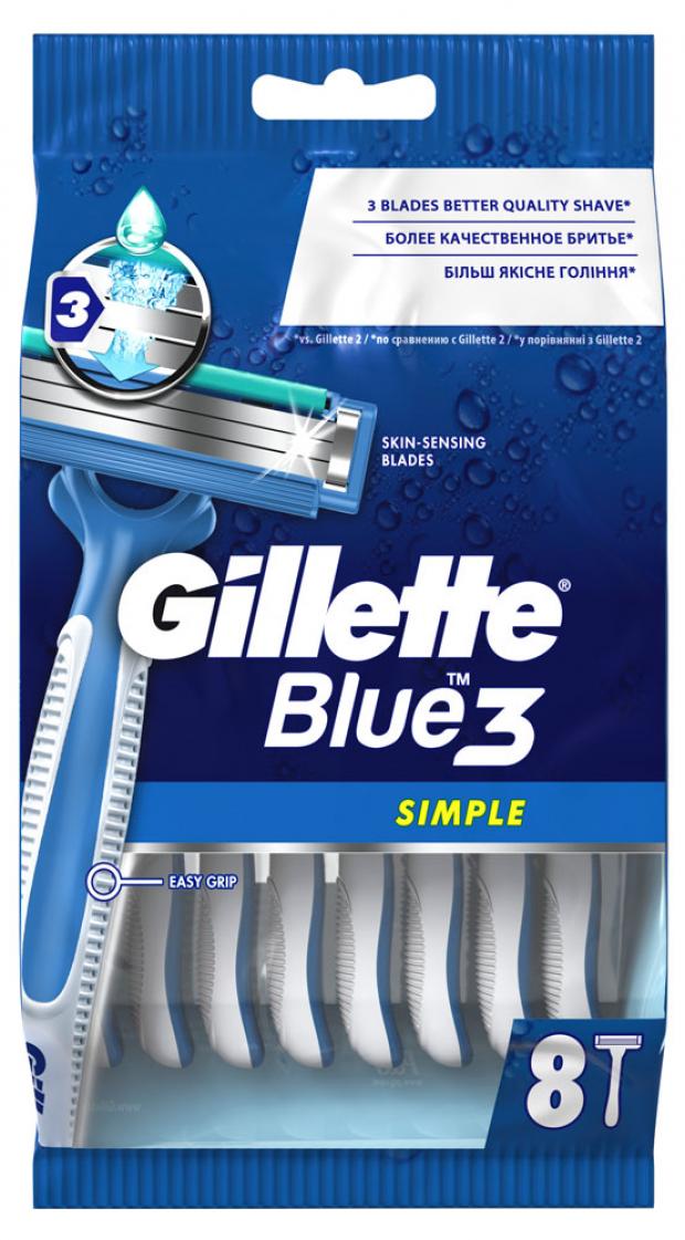 фото Станок для бритья мужской gillette blue simple3 одноразовый, 8 шт