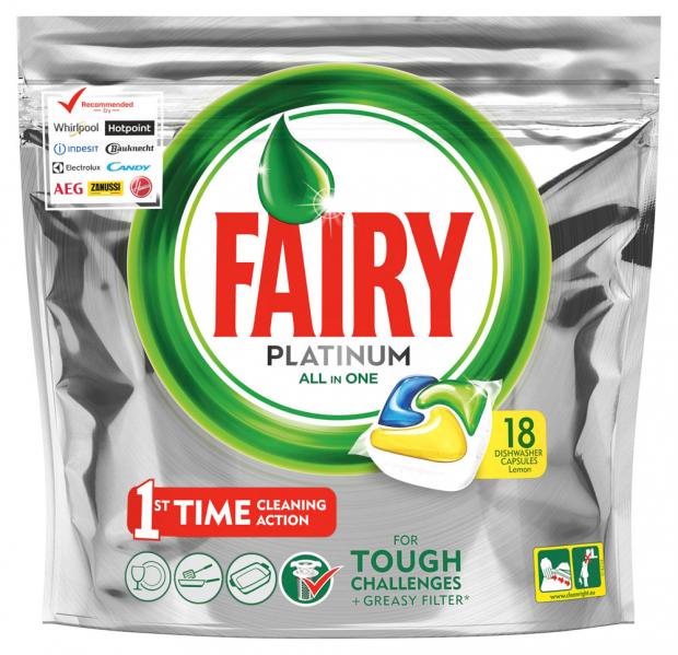 фото Капсулы для посудомоечной машины fairy platinum all in one лимон, 18 шт