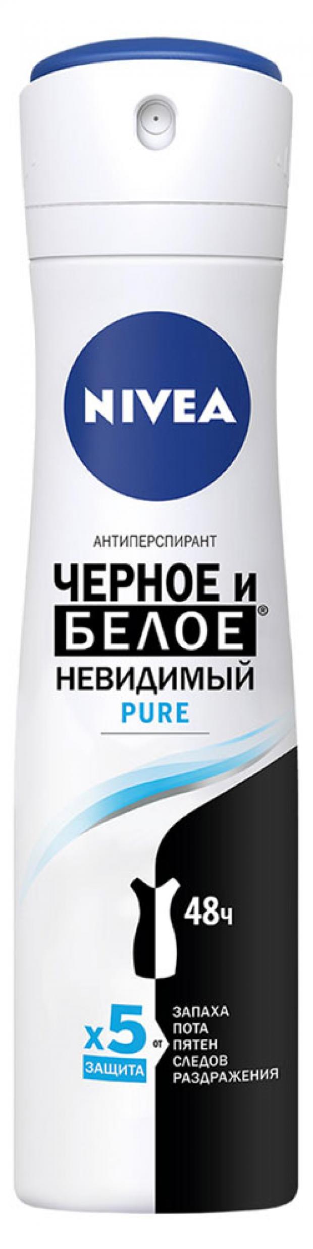 фото Антиперспирант спрей nivea pure невидимая защита для черного и белого, 150 мл