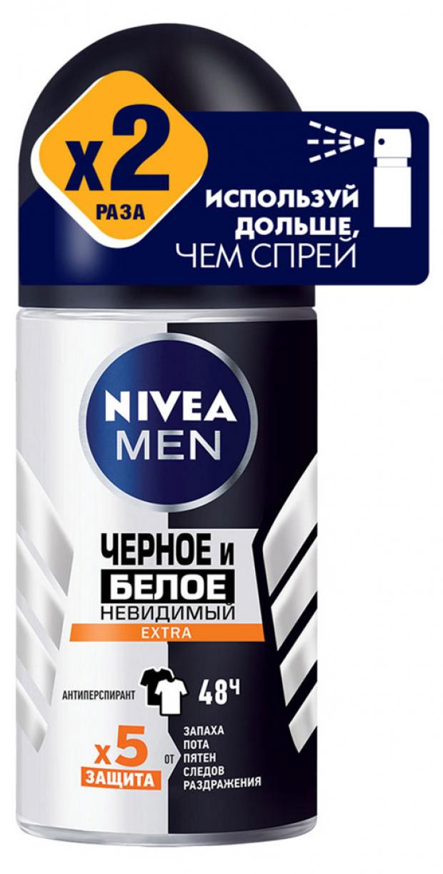 фото Антиперспирант шариковый мужской nivea extra черное и белое невидимый, 50 мл