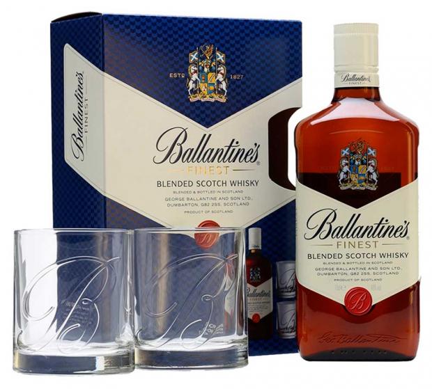 фото Виски ballantine's finest в подарочной упаковке с двумя бокалами шотландия, 0,7 л