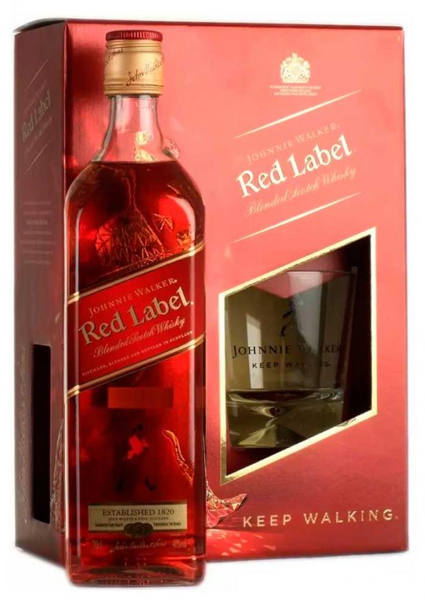 фото Виски johnnie walker red label в подарочной упаковке со стаканом шотландия, 0,7 л