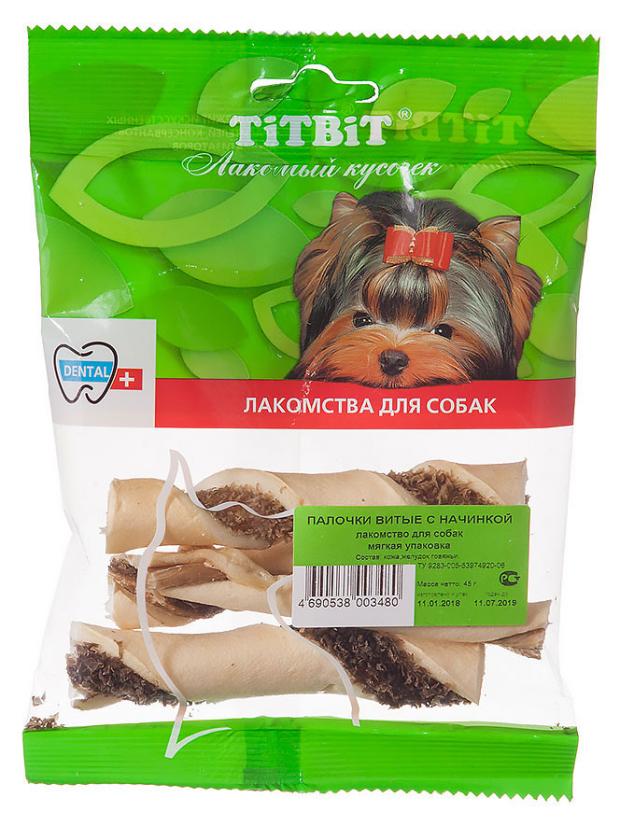 фото Лакомство для собак titbit палочки витые с начинкой, 45 г