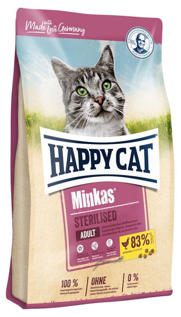 фото Сухой корм для кошек happy cat minkas sterilised с птицей, 500 г