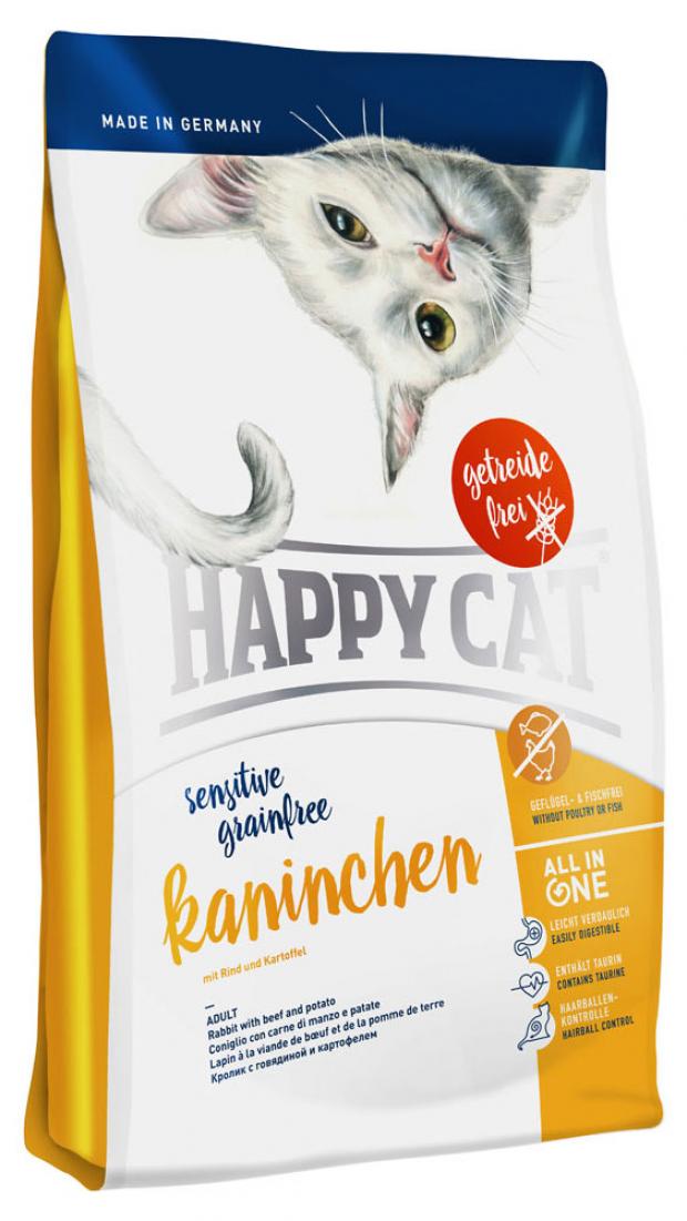 фото Сухой корм для кошек happy cat sensitive grainfree kaninchen с чувствительным пищеварением кролик с говядиной и картофелем, 1,4 кг