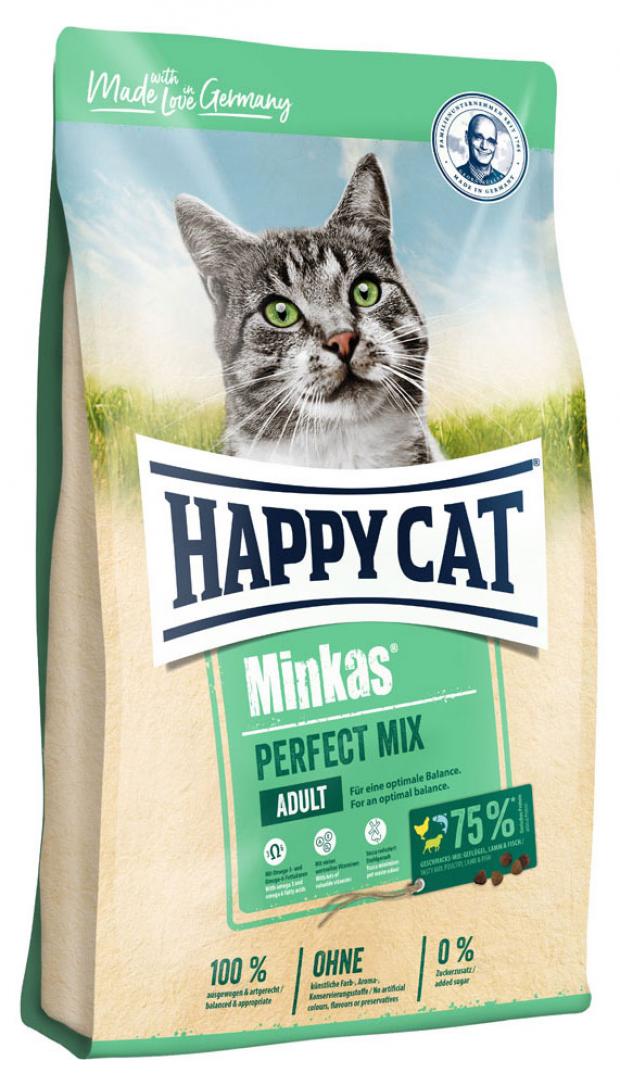 фото Сухой корм для привередливых кошек happy cat minkas perfect mix с птицей рыбой и ягненком, 500 г