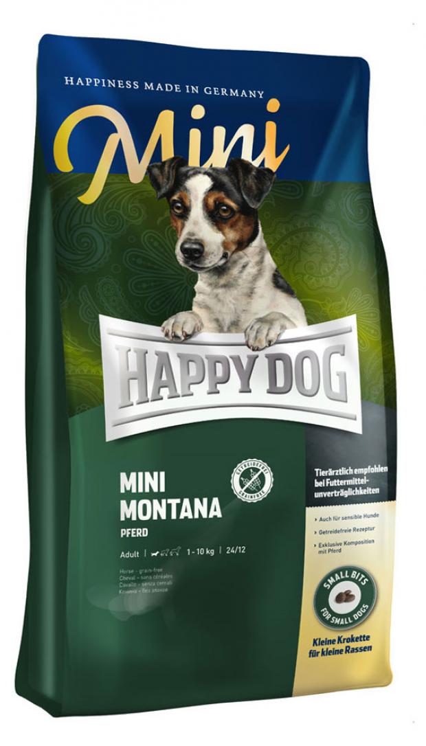 фото Сухой корм для собак мелких пород happy dog supreme mini montana при кормовой непереносимости с кониной, 1 кг