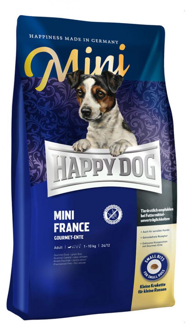 

Сухой корм для собак мелких пород Happy Dog Supreme Mini France При кормовой непереносимости с уткой и картофелем, 1 кг