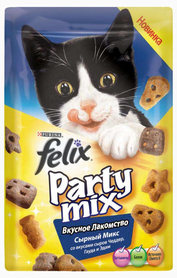 фото Лакомство для кошек felix party mix сырный микс чеддер гауда и эдам, 60 г