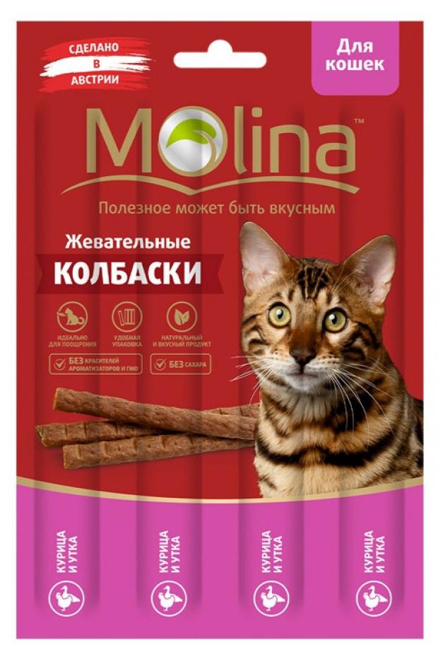 фото Лакомство для кошек molina жевательные колбаски курица и утка, 20 г