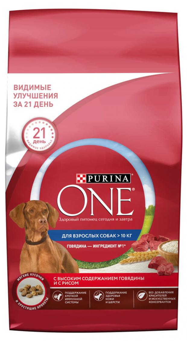 фото Корм для собак purina one сухой с говядиной и рисом для средних и крупных пород, 1,8 кг