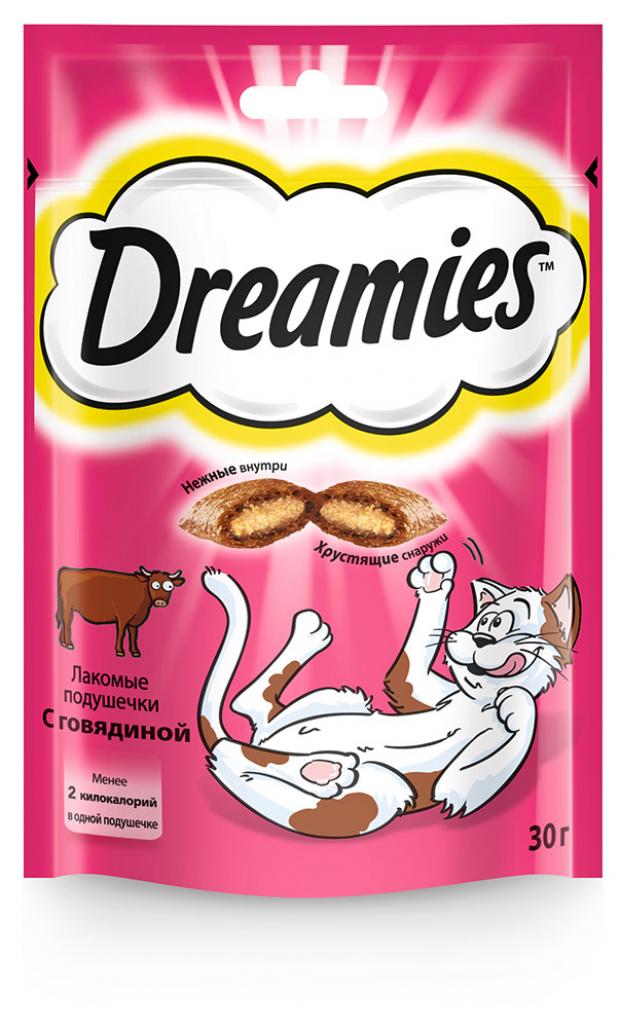 фото Лакомство для кошек dreamies подушечки с говядиной, 30 г